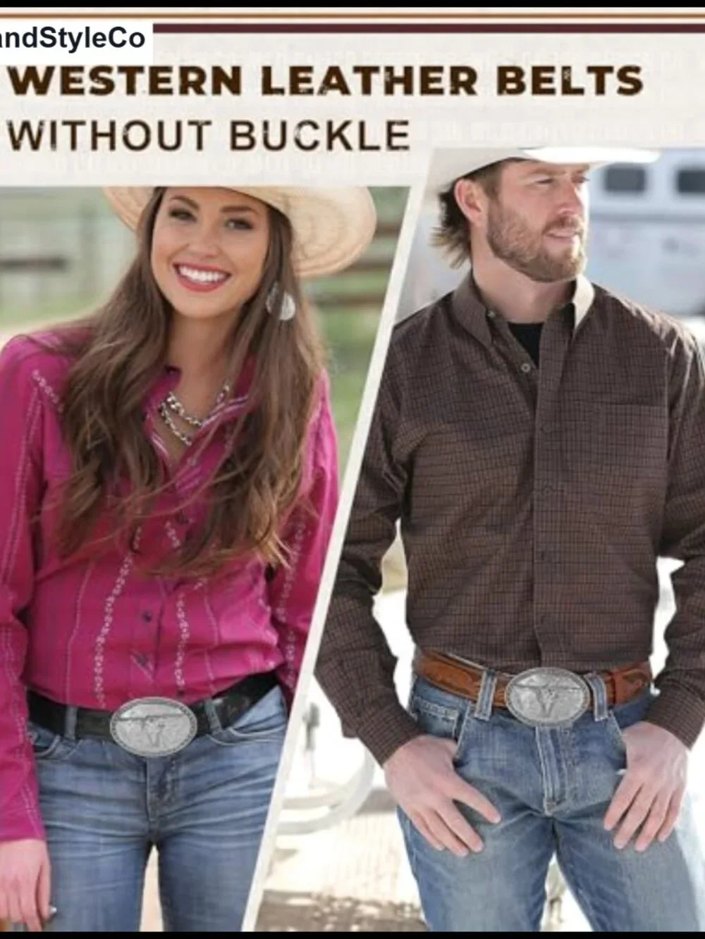 Full-Grain Leather Western Belt Unisex Cowboy Belt for Jeans